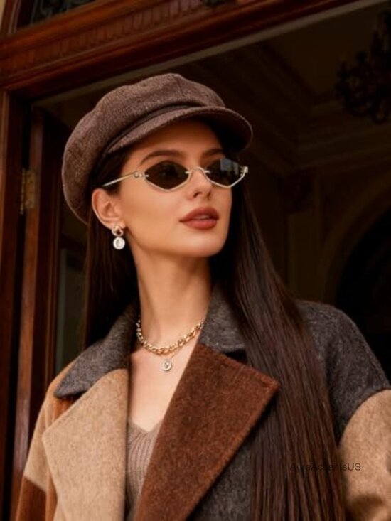 Retro Y2K Semi-Rimless Narrow Gold Sunglasses UV400